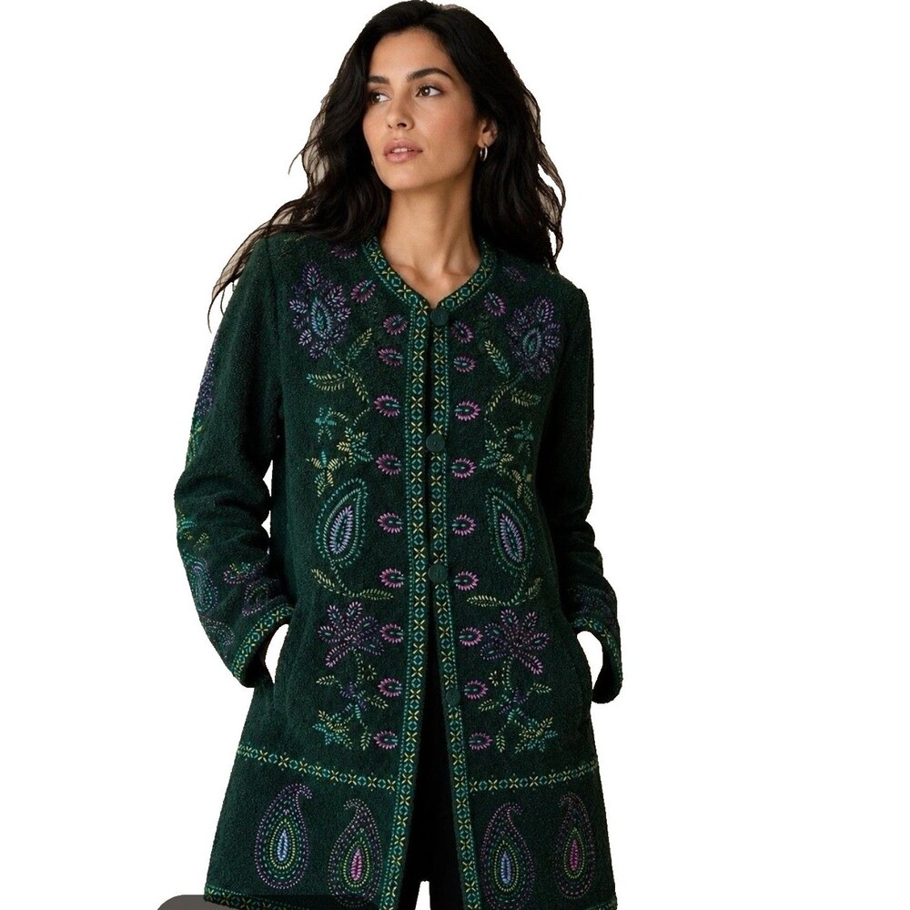 Vtg Linea by Louis Dell' Olio Sz M Boucle Wool Blend Jacket Embroider Peacoat